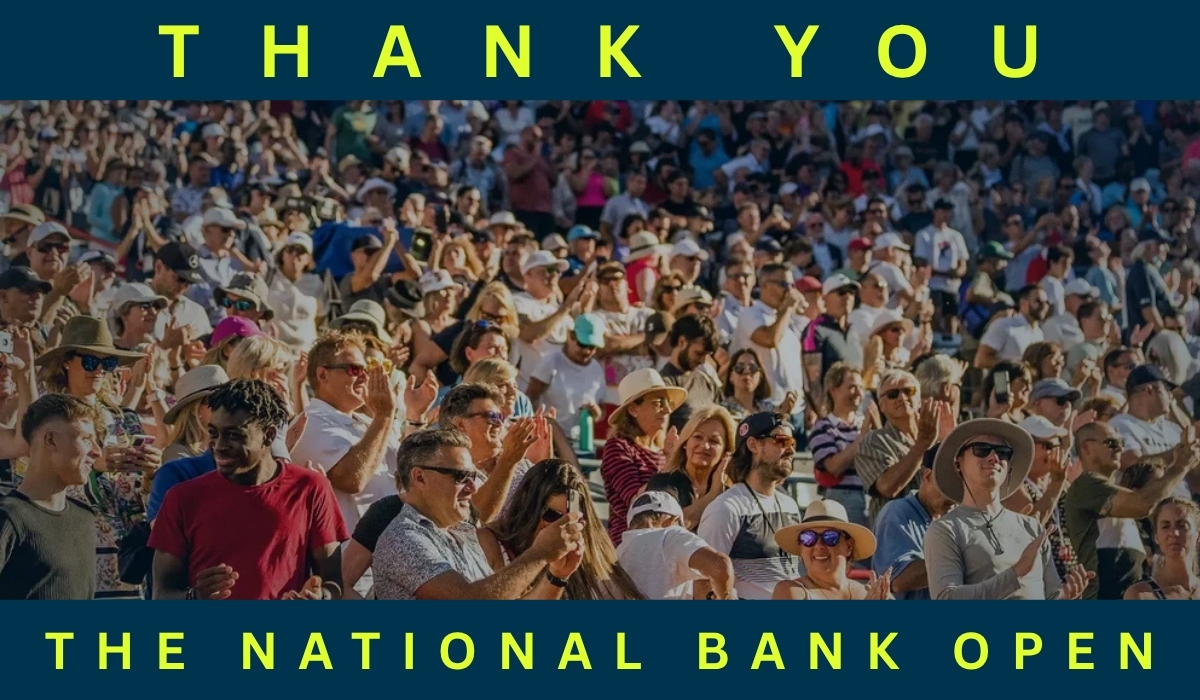 Crowd at the National Bank Open in Toronto with a thank-you message from Nuday Networks.